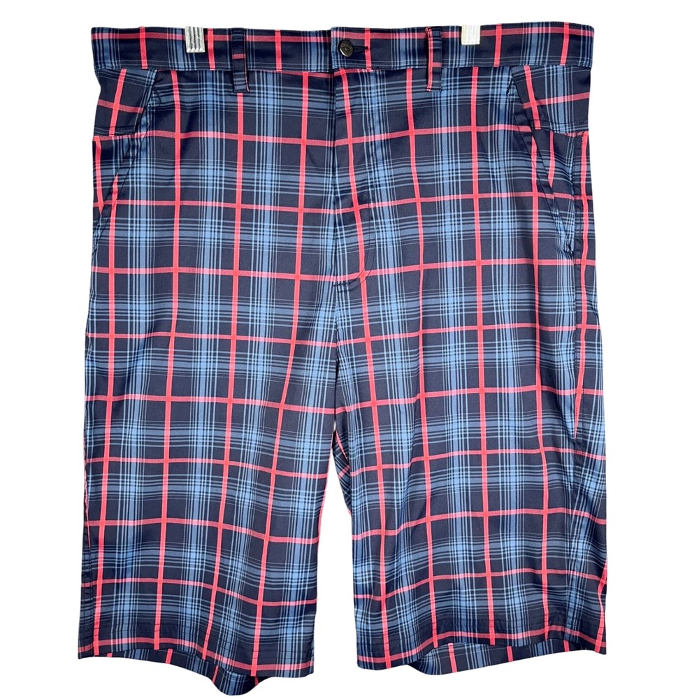 Callaway Golf Shorts Mens 36‎ Navy Blue Red Plaid Optimum Performance Stretch